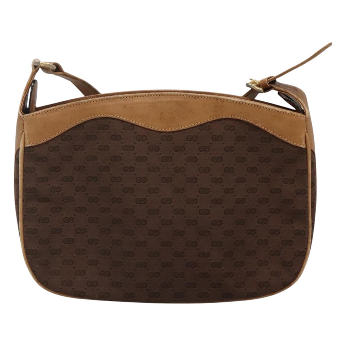 GUCCI Micro GG Canvas Shoulder Bag Brown Gold Auth ep8043
