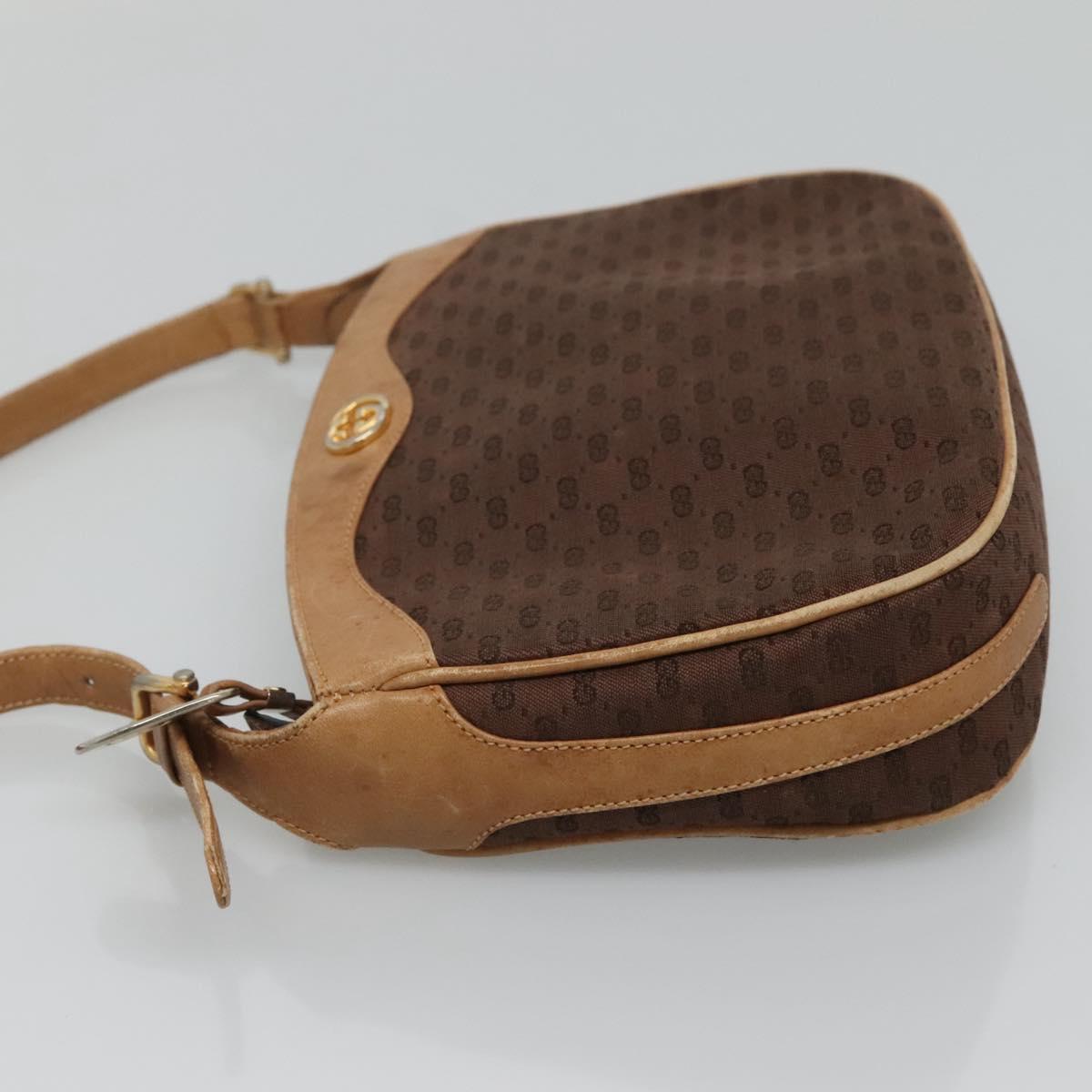 GUCCI Micro GG Canvas Shoulder Bag Brown Gold Auth ep8043