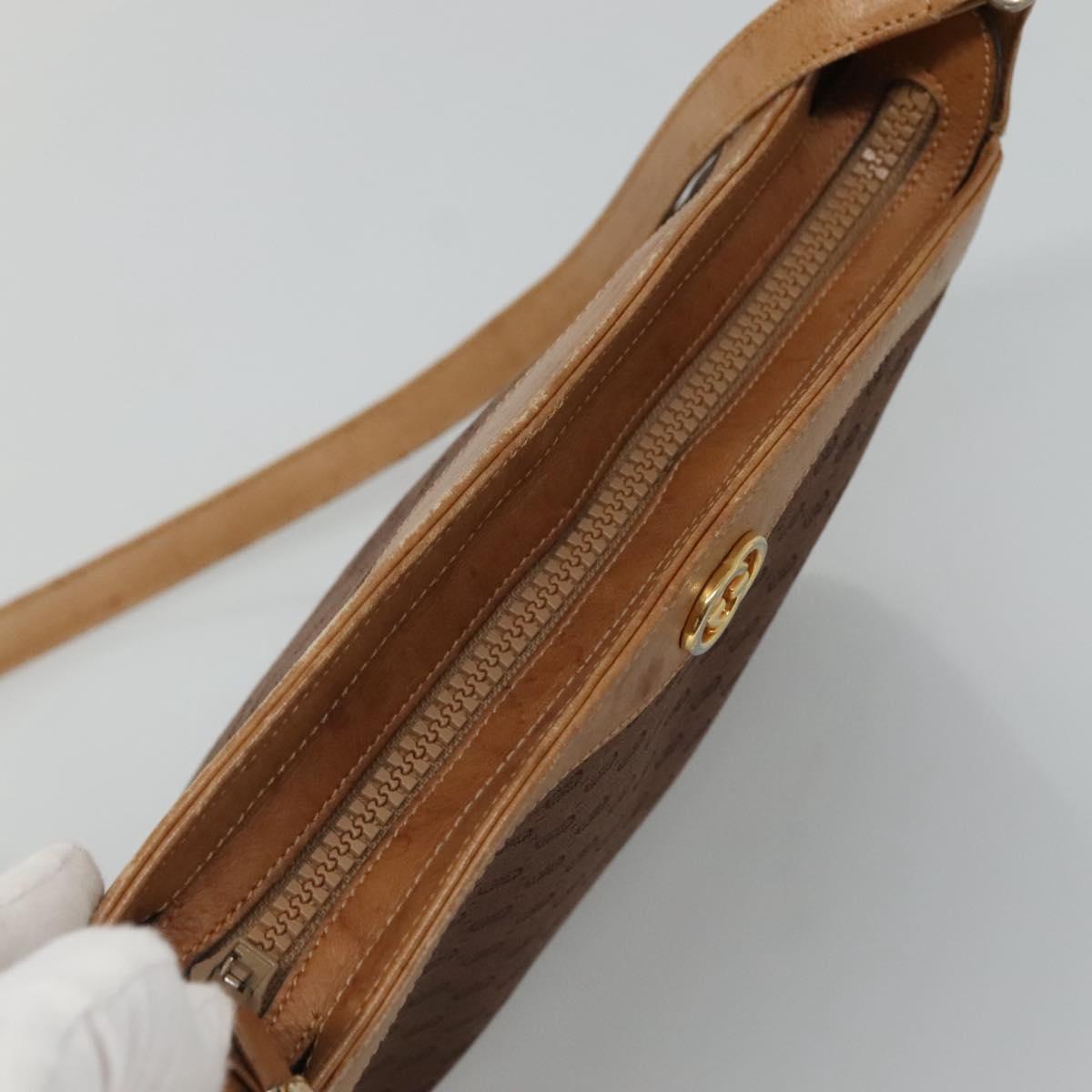 GUCCI Micro GG Canvas Shoulder Bag Brown Gold Auth ep8043