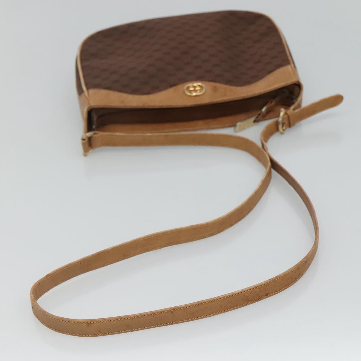 GUCCI Micro GG Canvas Shoulder Bag Brown Gold Auth ep8043
