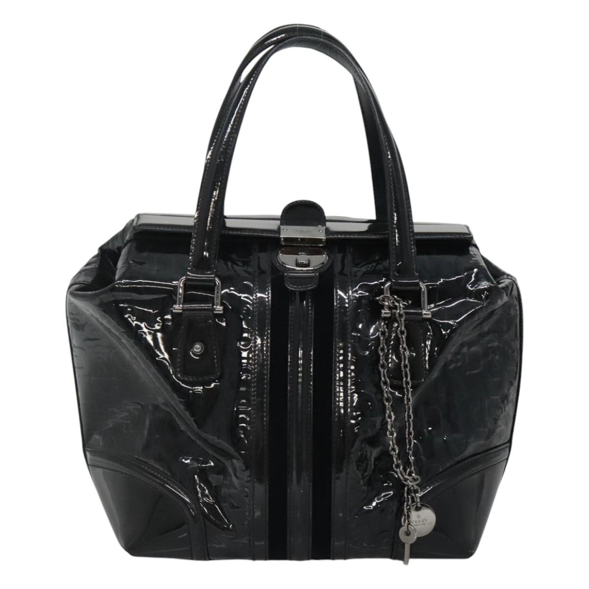 GUCCI Horsebit Hand Bag Enamel Navy 146002 Auth ep8079