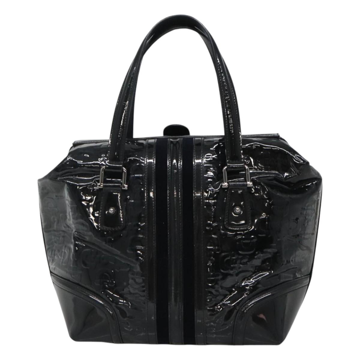 GUCCI Horsebit Hand Bag Enamel Navy 146002 Auth ep8079