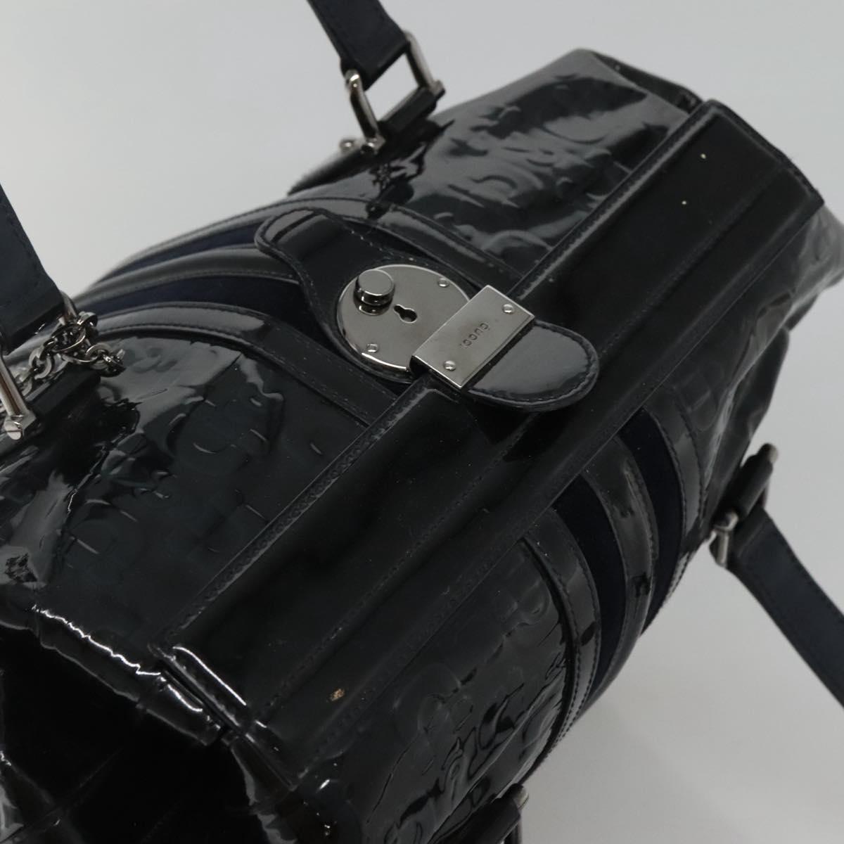 GUCCI Horsebit Hand Bag Enamel Navy 146002 Auth ep8079