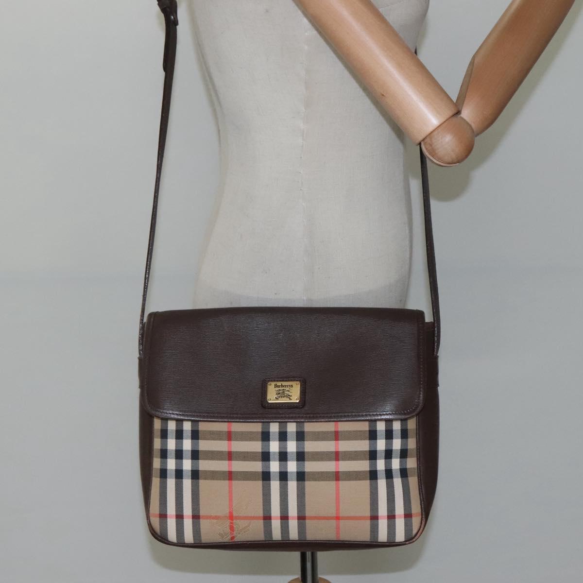 Burberrys Nova Check Shoulder Bag Canvas Beige Gold Auth ep8091