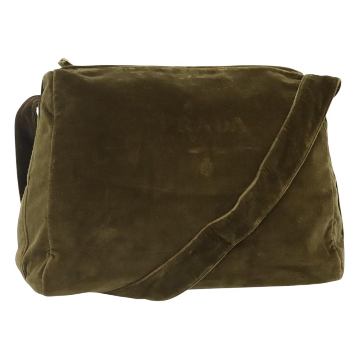 PRADA Shoulder Bag Velor Khaki Auth ep8096