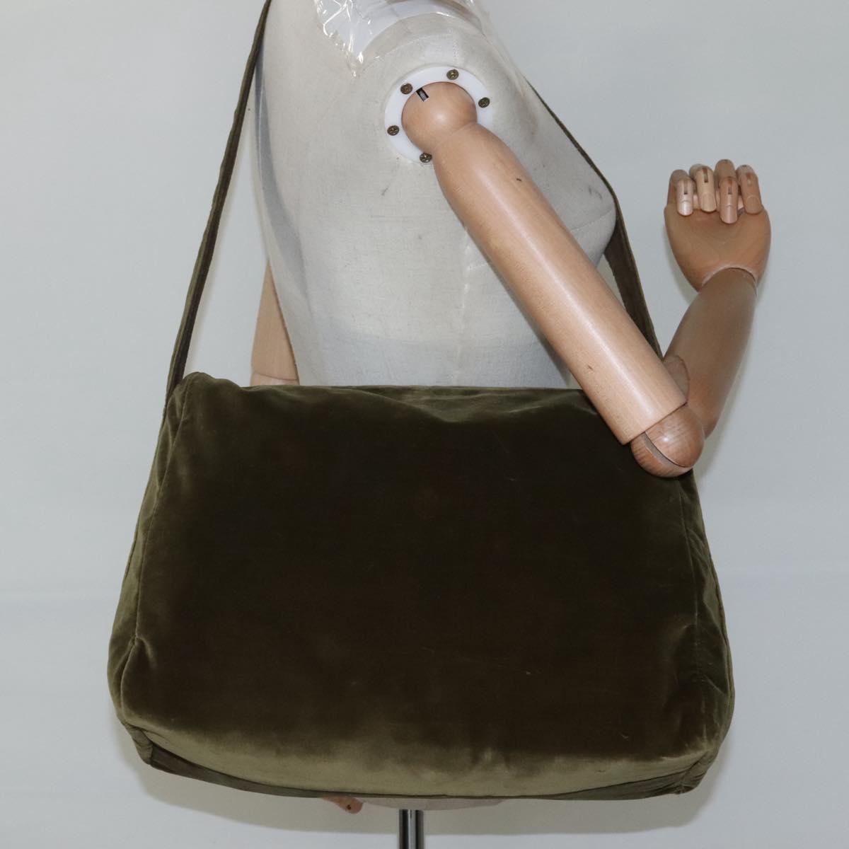 PRADA Shoulder Bag Velor Khaki Auth ep8096