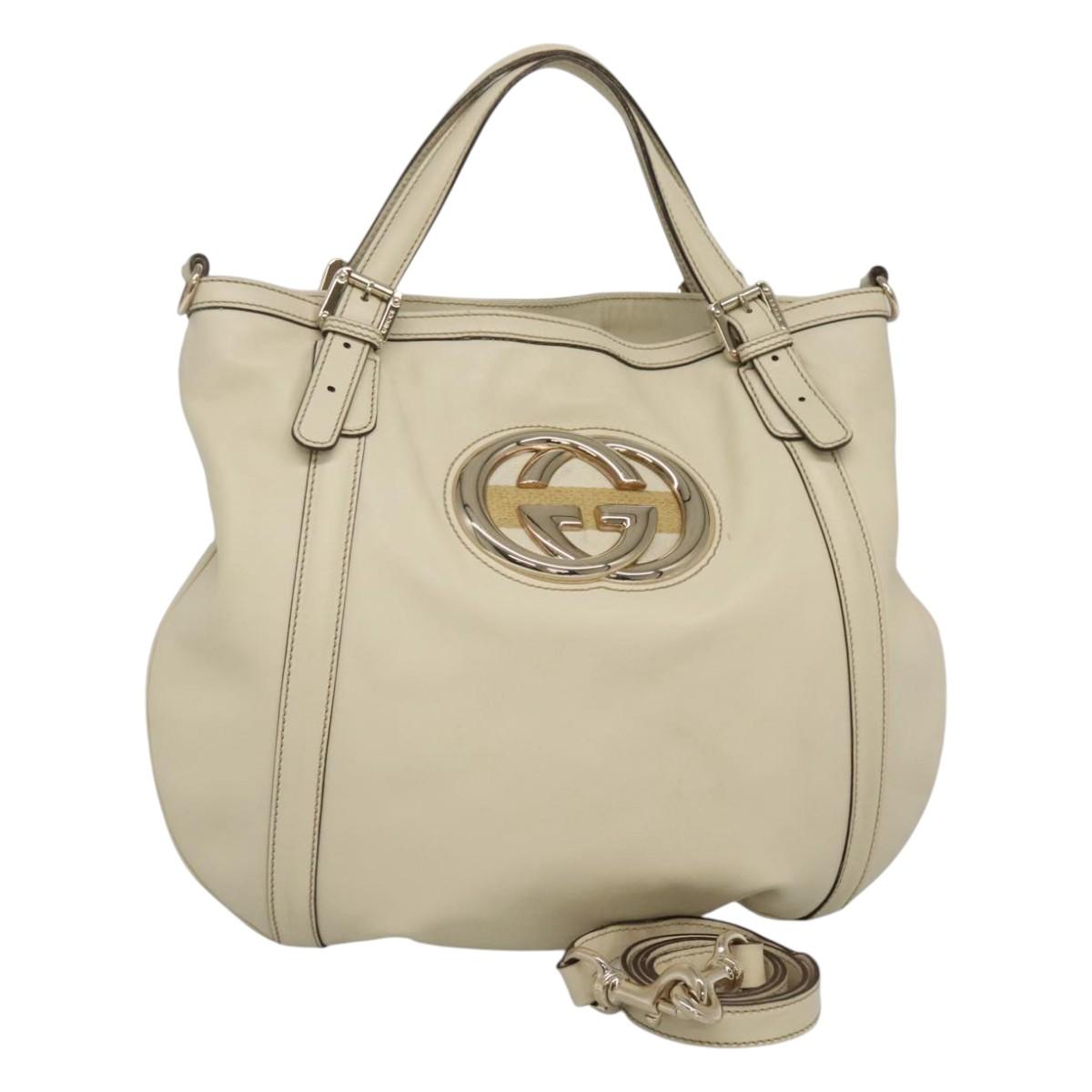 GUCCI Interlocking Hand Bag Leather 2way Beige Auth ep8109