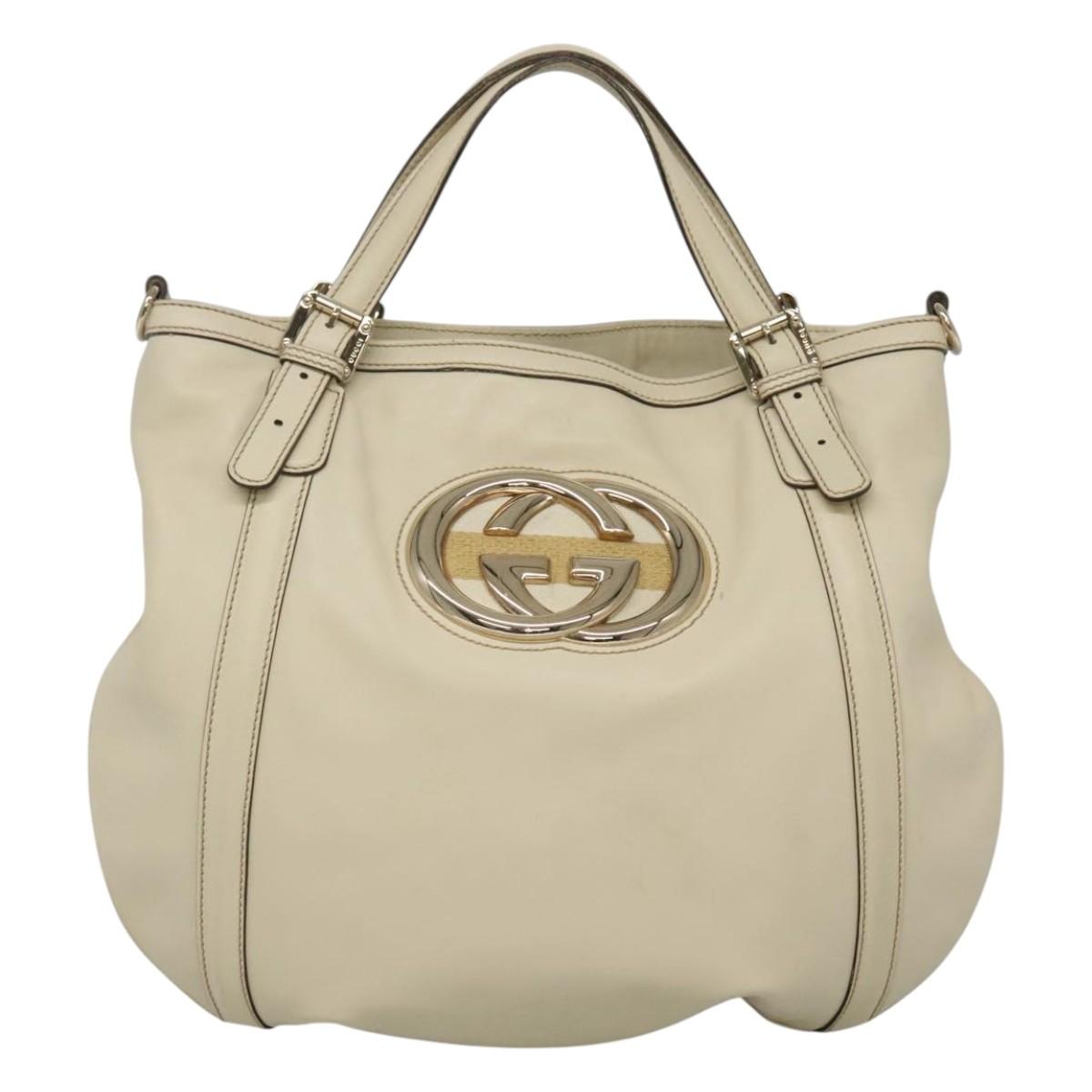 GUCCI Interlocking Hand Bag Leather 2way Beige Auth ep8109