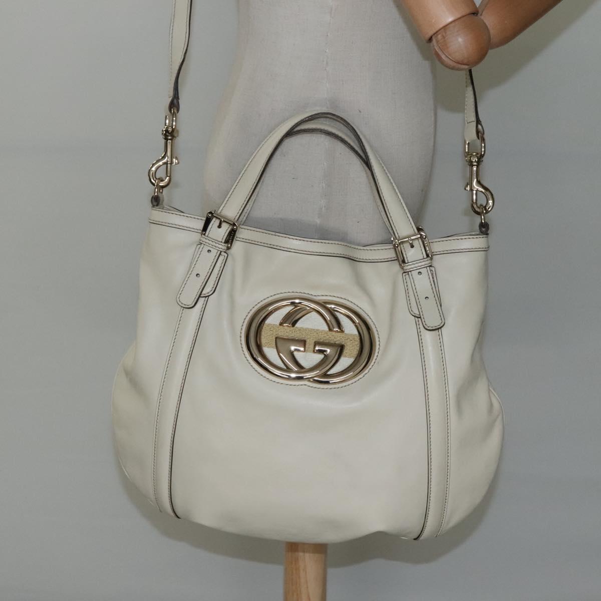 GUCCI Interlocking Hand Bag Leather 2way Beige Auth ep8109
