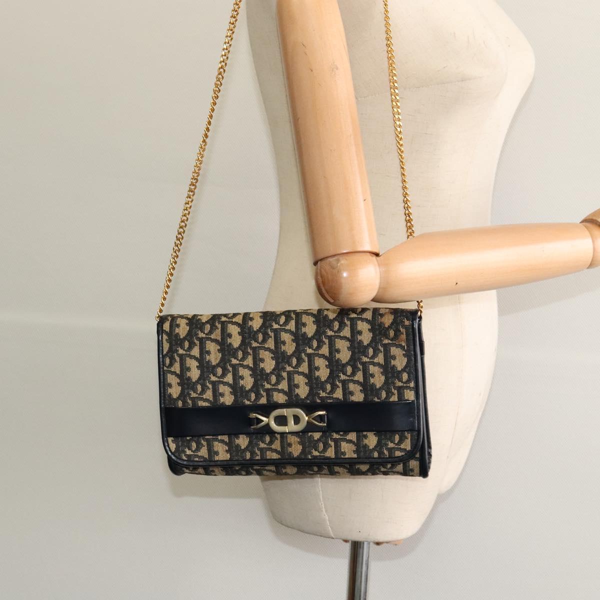 Christian Dior Trotter Canvas Chain Shoulder Bag Navy Auth ep8112