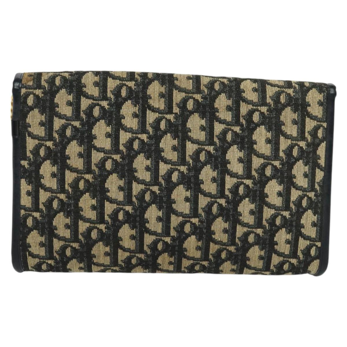 Christian Dior Trotter Canvas Chain Shoulder Bag Navy Auth ep8112