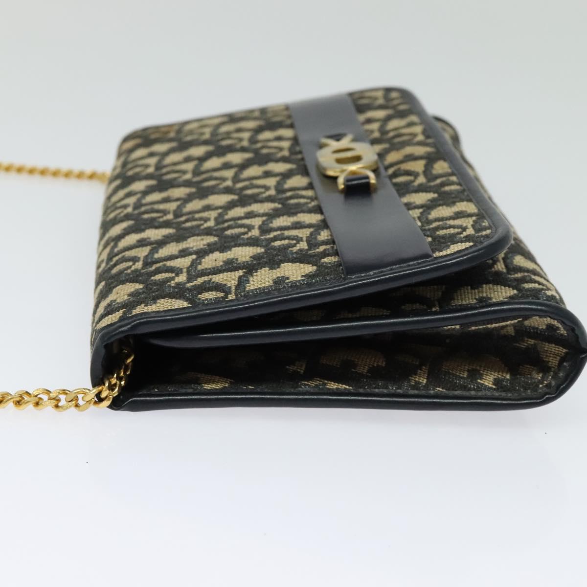 Christian Dior Trotter Canvas Chain Shoulder Bag Navy Auth ep8112