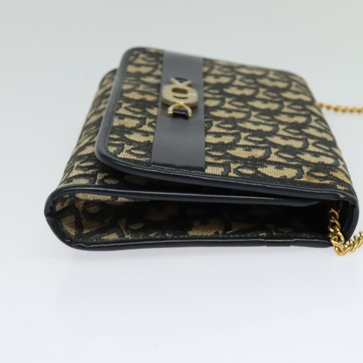 Christian Dior Trotter Canvas Chain Shoulder Bag Navy Auth ep8112