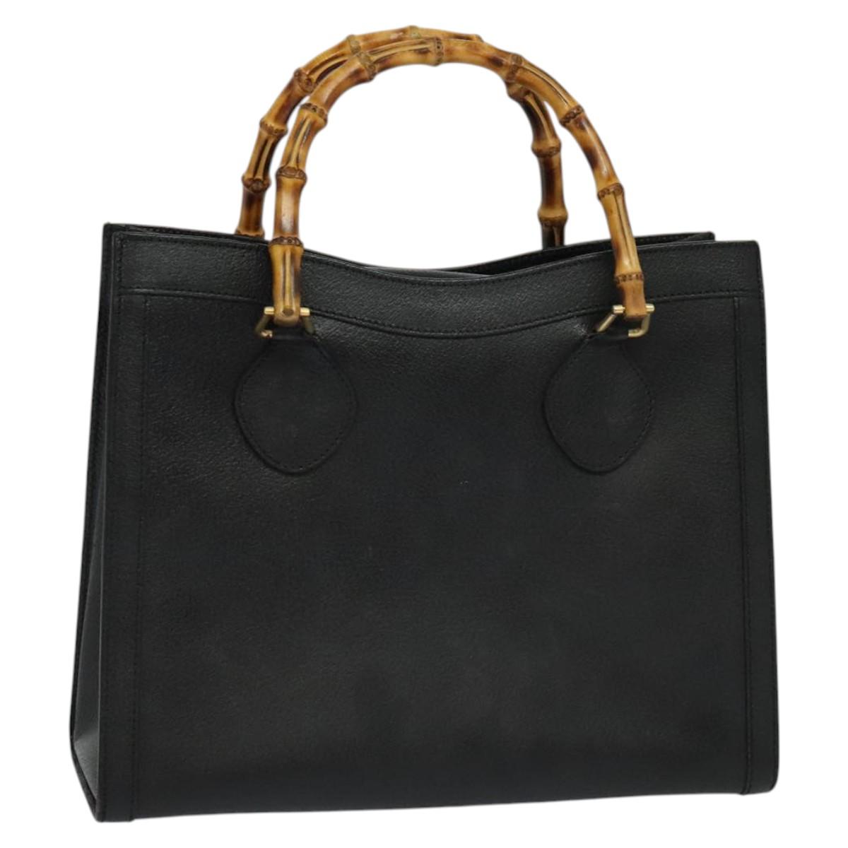 GUCCI Bamboo Hand Bag Leather Black Gold 002 2853 0260 0 Auth ep8133