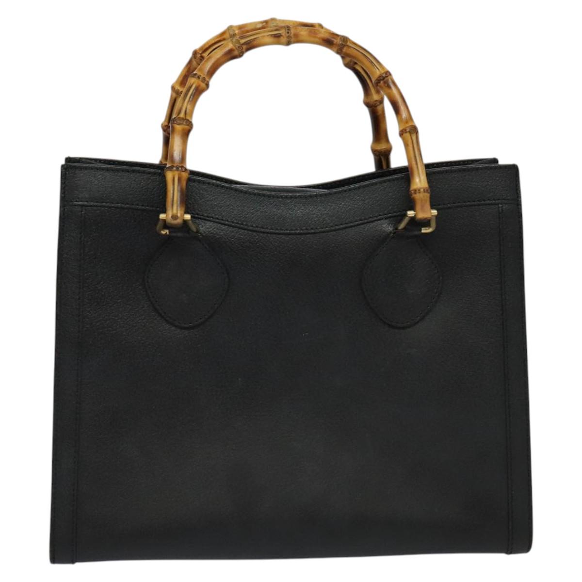 GUCCI Bamboo Hand Bag Leather Black Gold 002 2853 0260 0 Auth ep8133