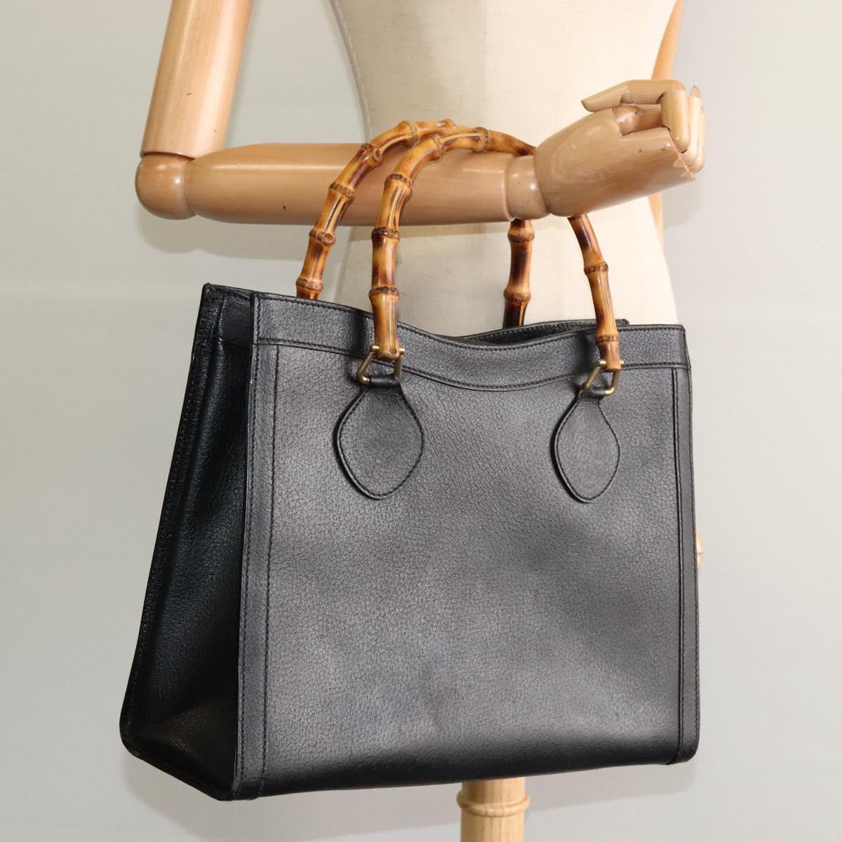 GUCCI Bamboo Hand Bag Leather Black Gold 002 2853 0260 0 Auth ep8133
