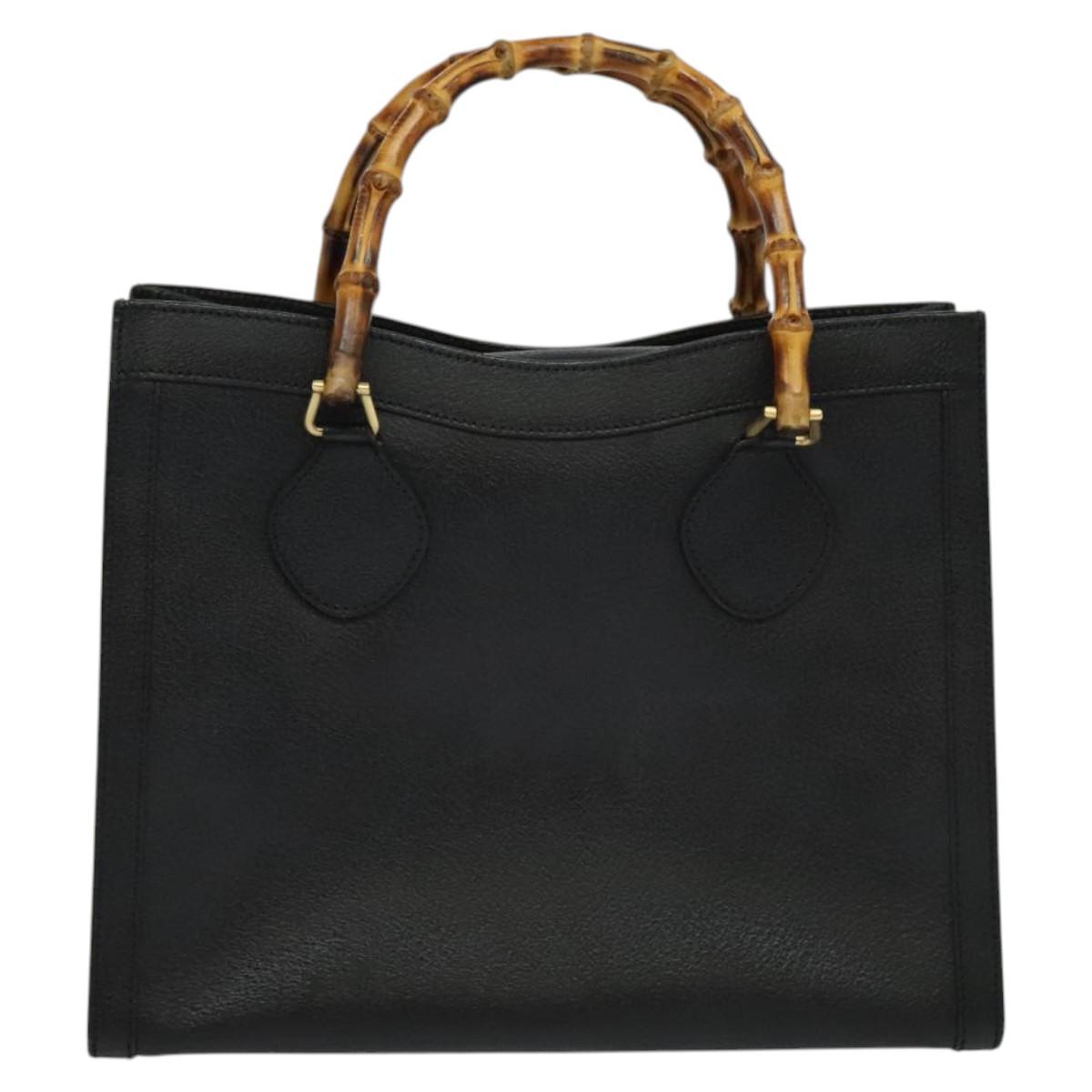 GUCCI Bamboo Hand Bag Leather Black Gold 002 2853 0260 0 Auth ep8133
