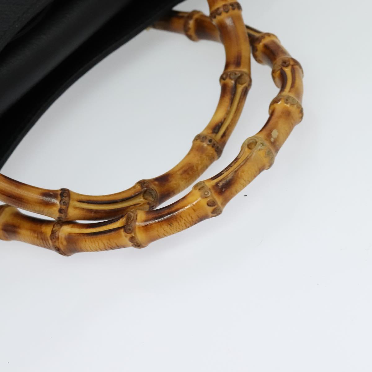GUCCI Bamboo Hand Bag Leather Black Gold 002 2853 0260 0 Auth ep8133
