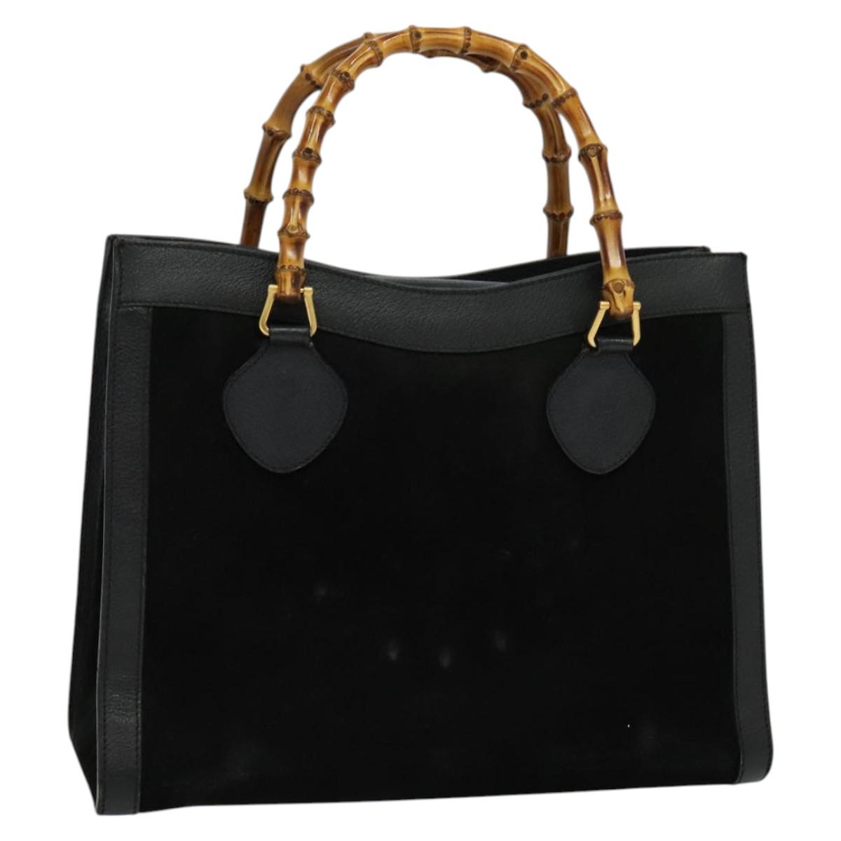 GUCCI Bamboo Hand Bag Suede Black Gold 002 1186 0260 Auth ep8145