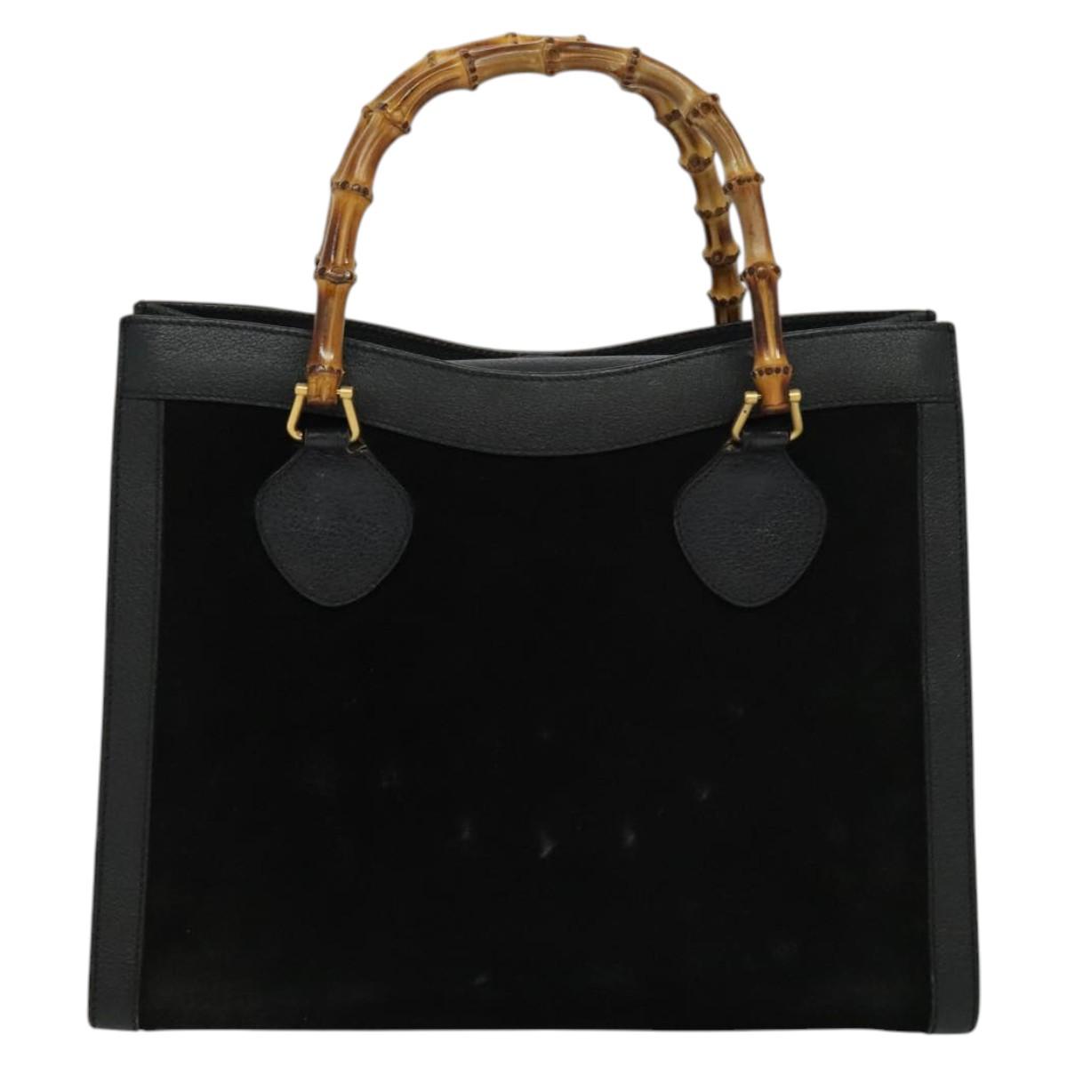 GUCCI Bamboo Hand Bag Suede Black Gold 002 1186 0260 Auth ep8145