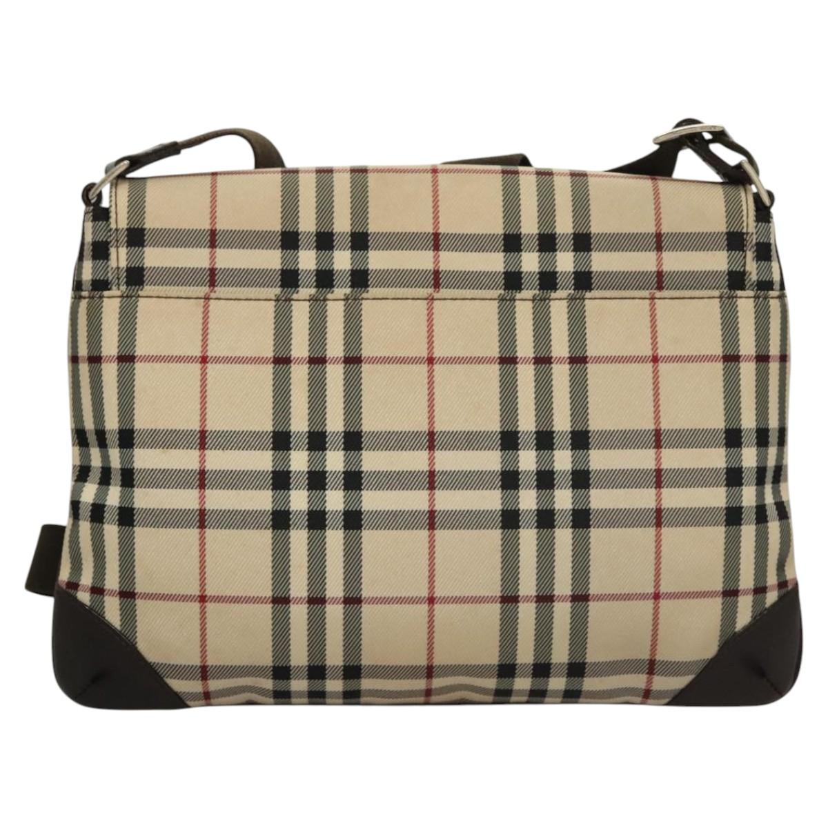 BURBERRY Nova Check Shoulder Bag Nylon Beige Brown Silver Auth ep8167