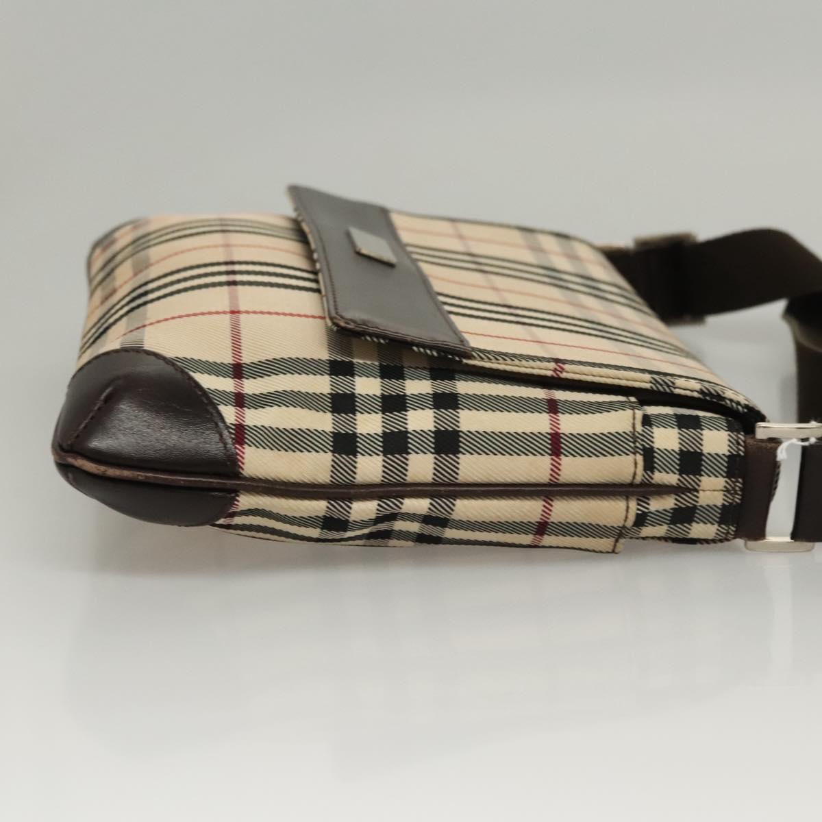 BURBERRY Nova Check Shoulder Bag Nylon Beige Brown Silver Auth ep8167