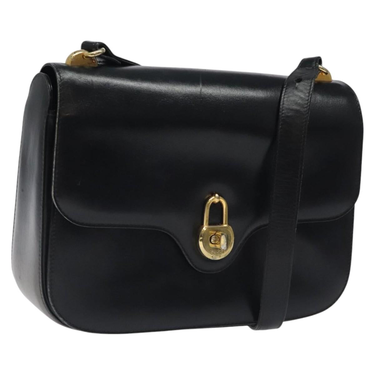GUCCI Shoulder Bag Leather Black Gold Auth ep8168