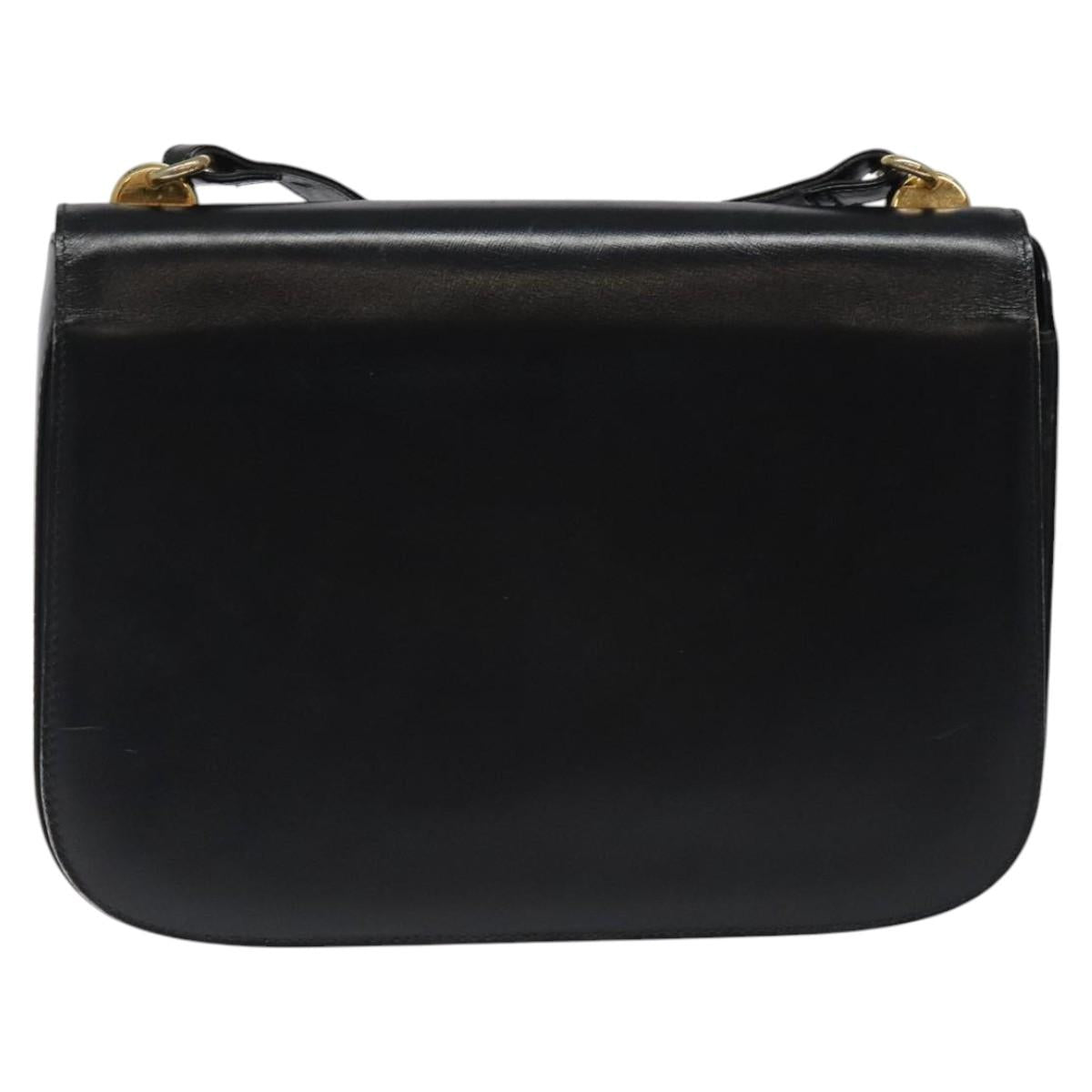 GUCCI Shoulder Bag Leather Black Gold Auth ep8168