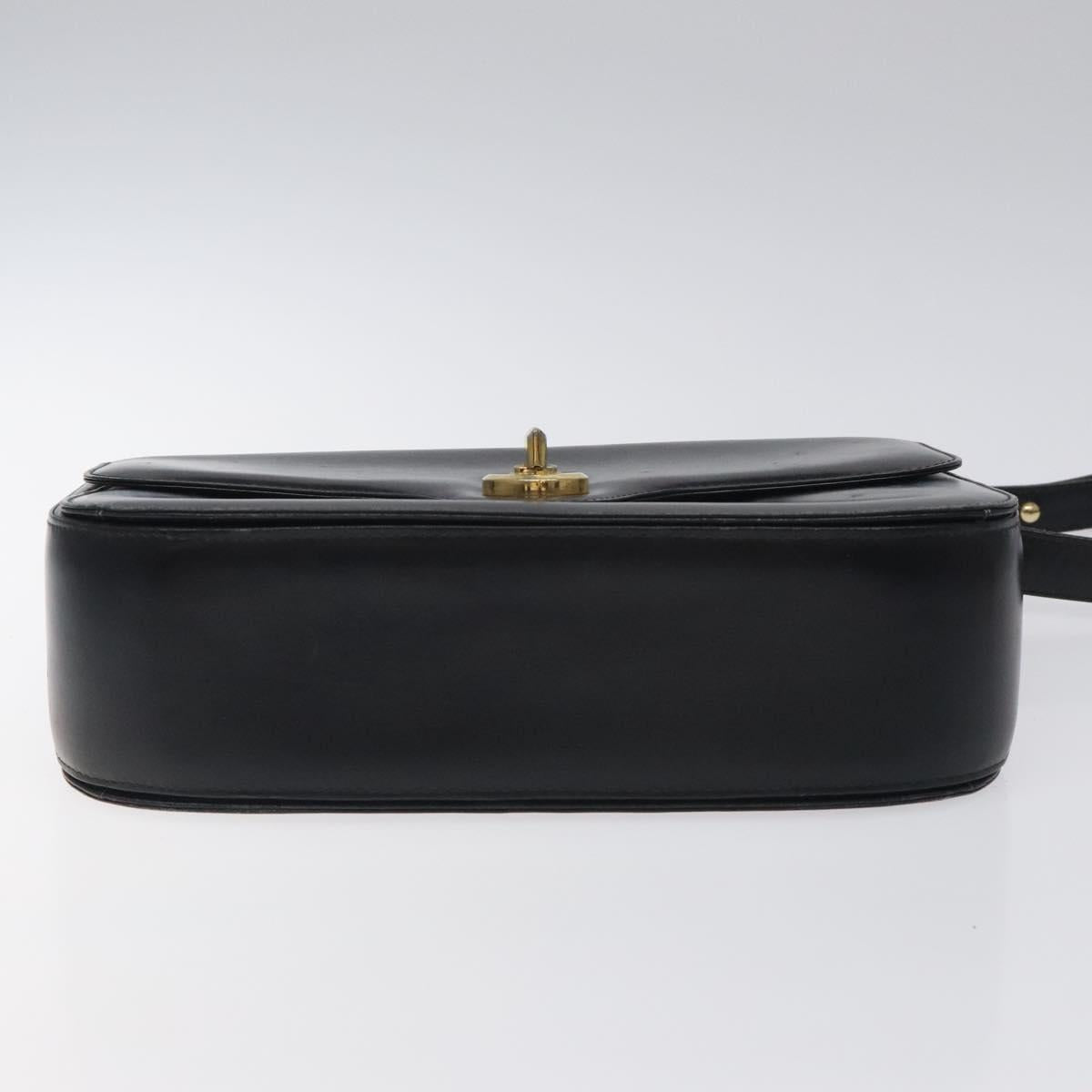 GUCCI Shoulder Bag Leather Black Gold Auth ep8168