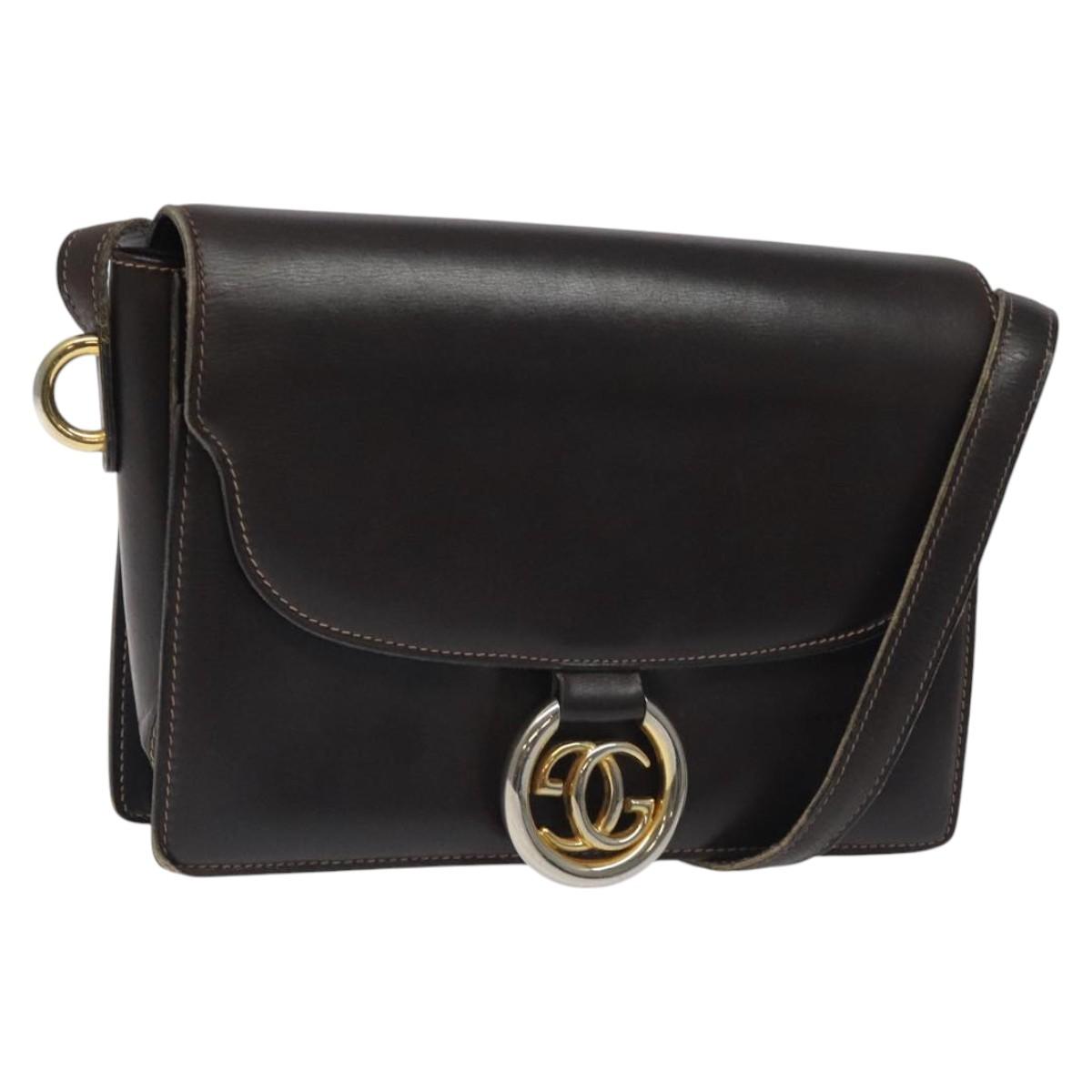 GUCCI Shoulder Bag Leather Brown Auth ep8177