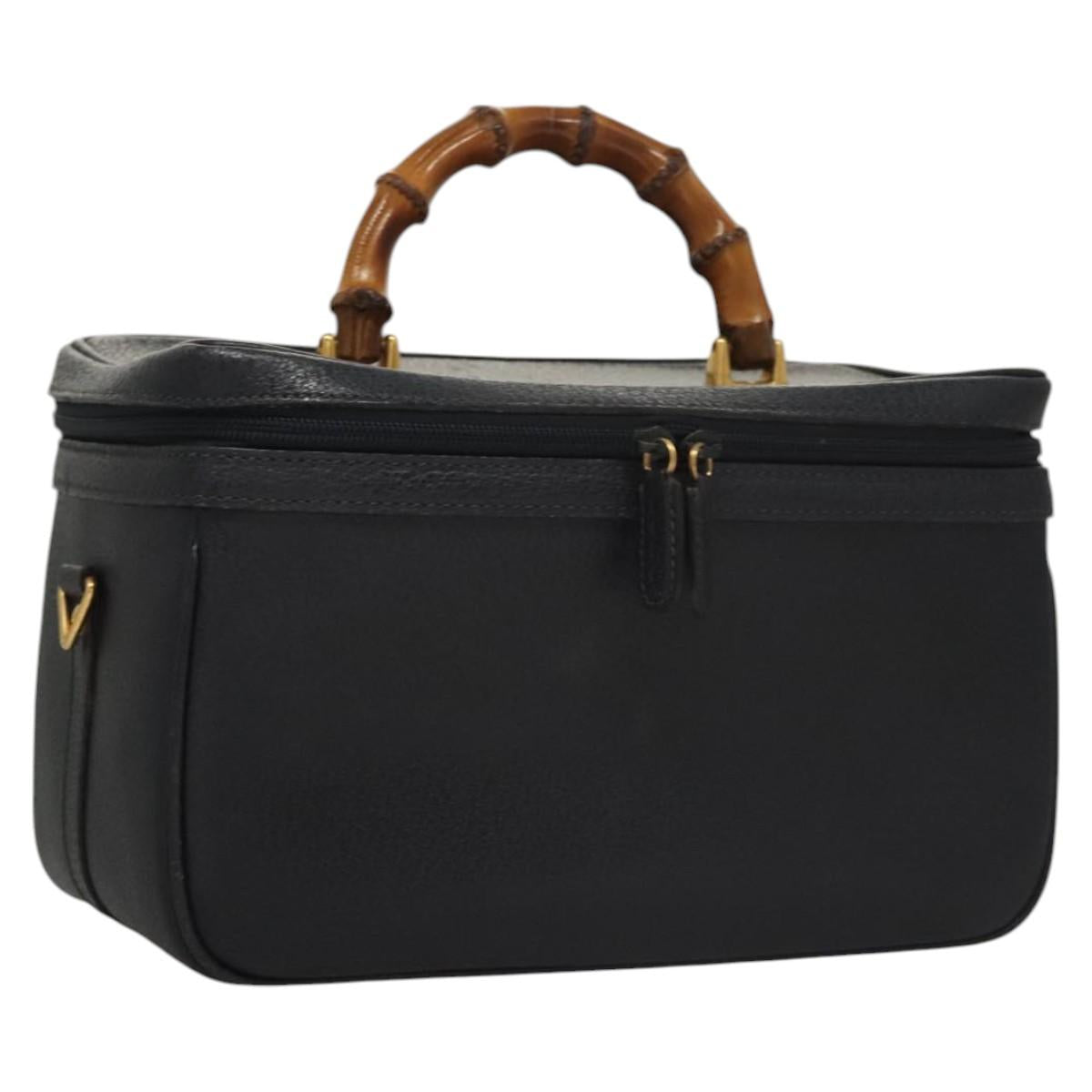 GUCCI Bamboo Vanity Hand Bag Leather Navy Gold 013 122 2491 Auth ep8190
