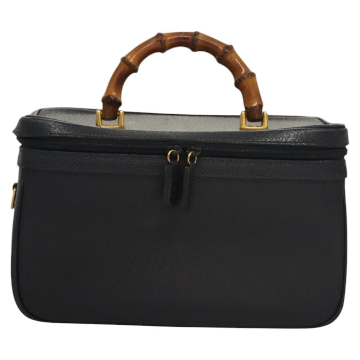 GUCCI Bamboo Vanity Hand Bag Leather Navy Gold 013 122 2491 Auth ep8190