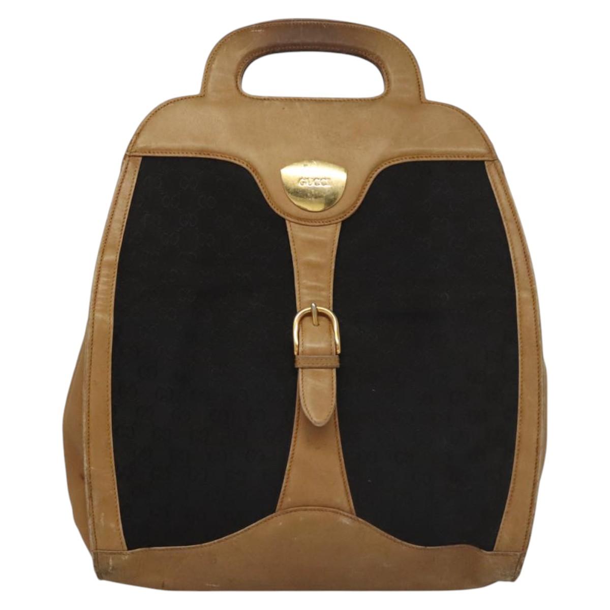 GUCCI GG Canvas Hand Bag Leather Black Auth ep8204