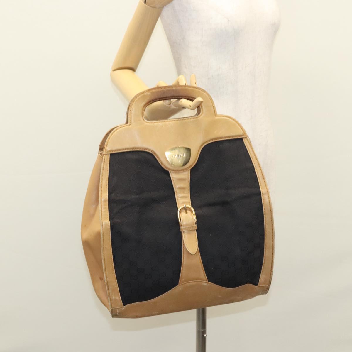 GUCCI GG Canvas Hand Bag Leather Black Auth ep8204