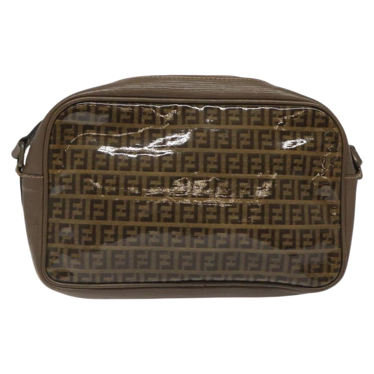 FENDI Zucchino Canvas Shoulder Bag Beige Auth ep8208