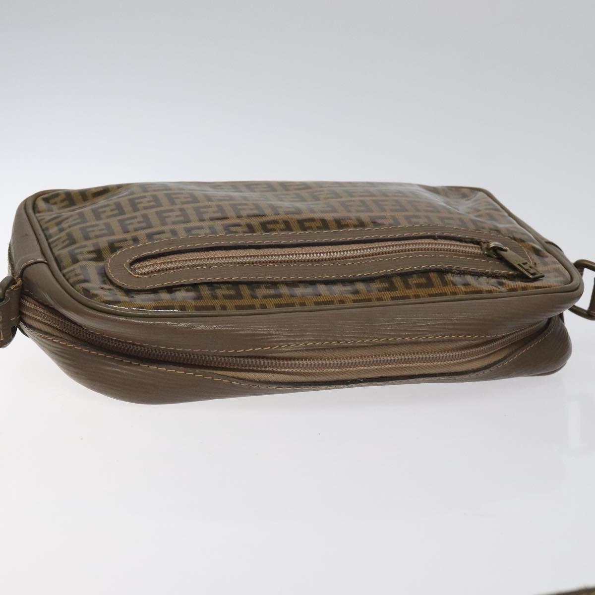 FENDI Zucchino Canvas Shoulder Bag Beige Auth ep8208