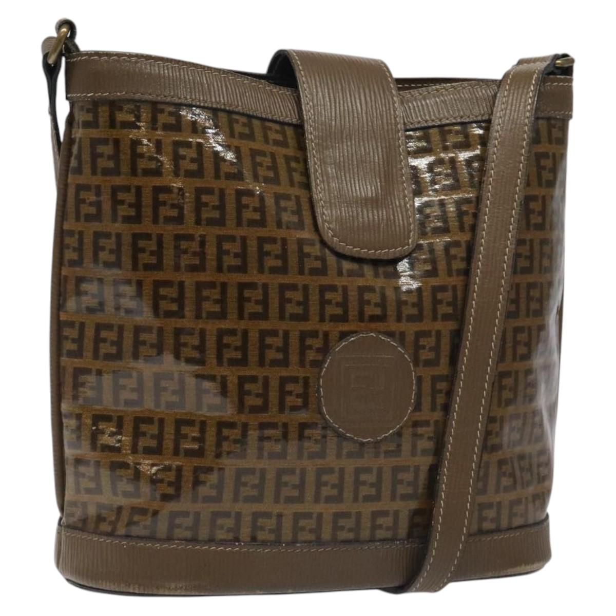 FENDI Zucchino Canvas Shoulder Bag Enamel Beige Gold Auth ep8215