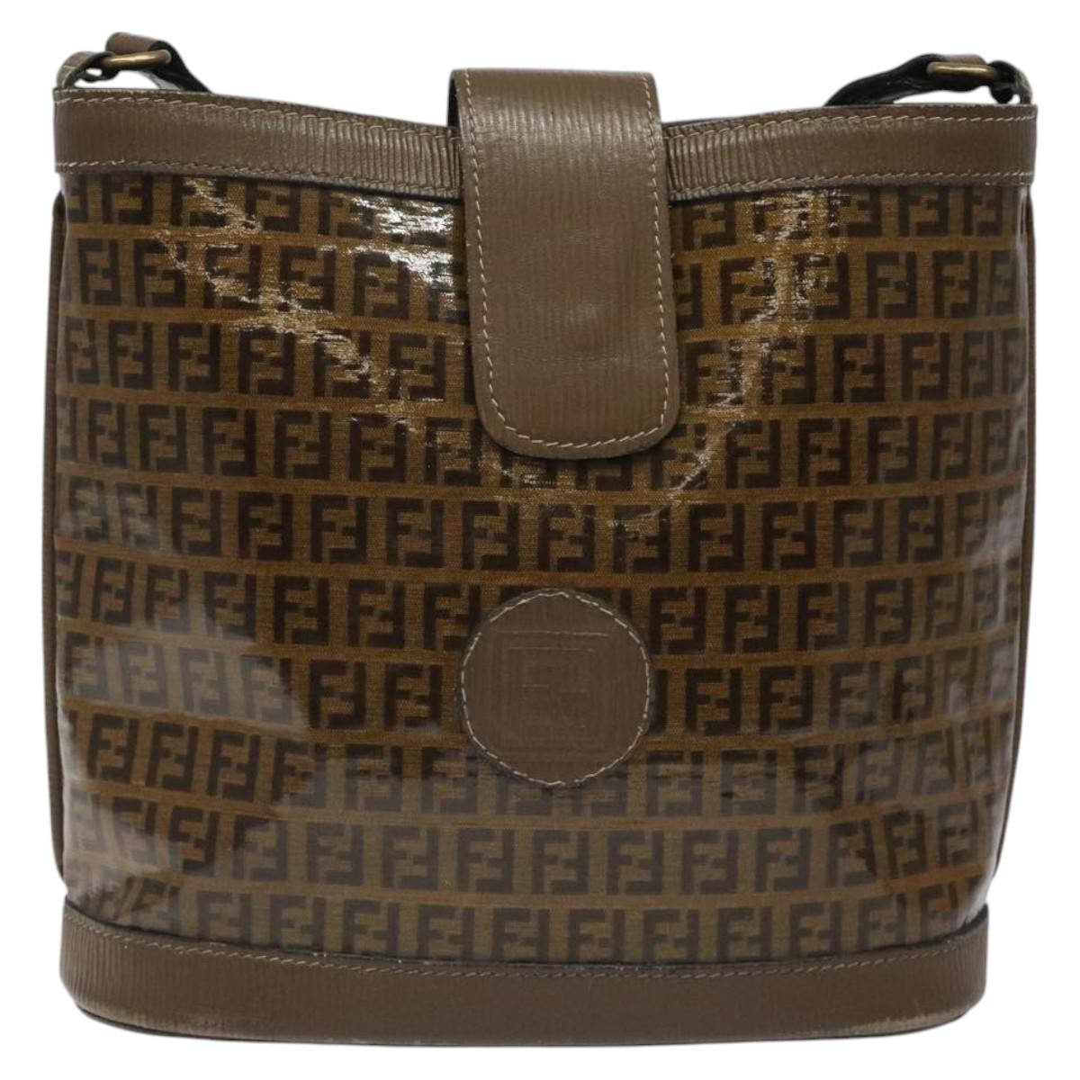 FENDI Zucchino Canvas Shoulder Bag Enamel Beige Gold Auth ep8215