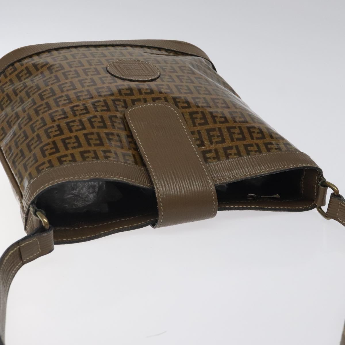 FENDI Zucchino Canvas Shoulder Bag Enamel Beige Gold Auth ep8215