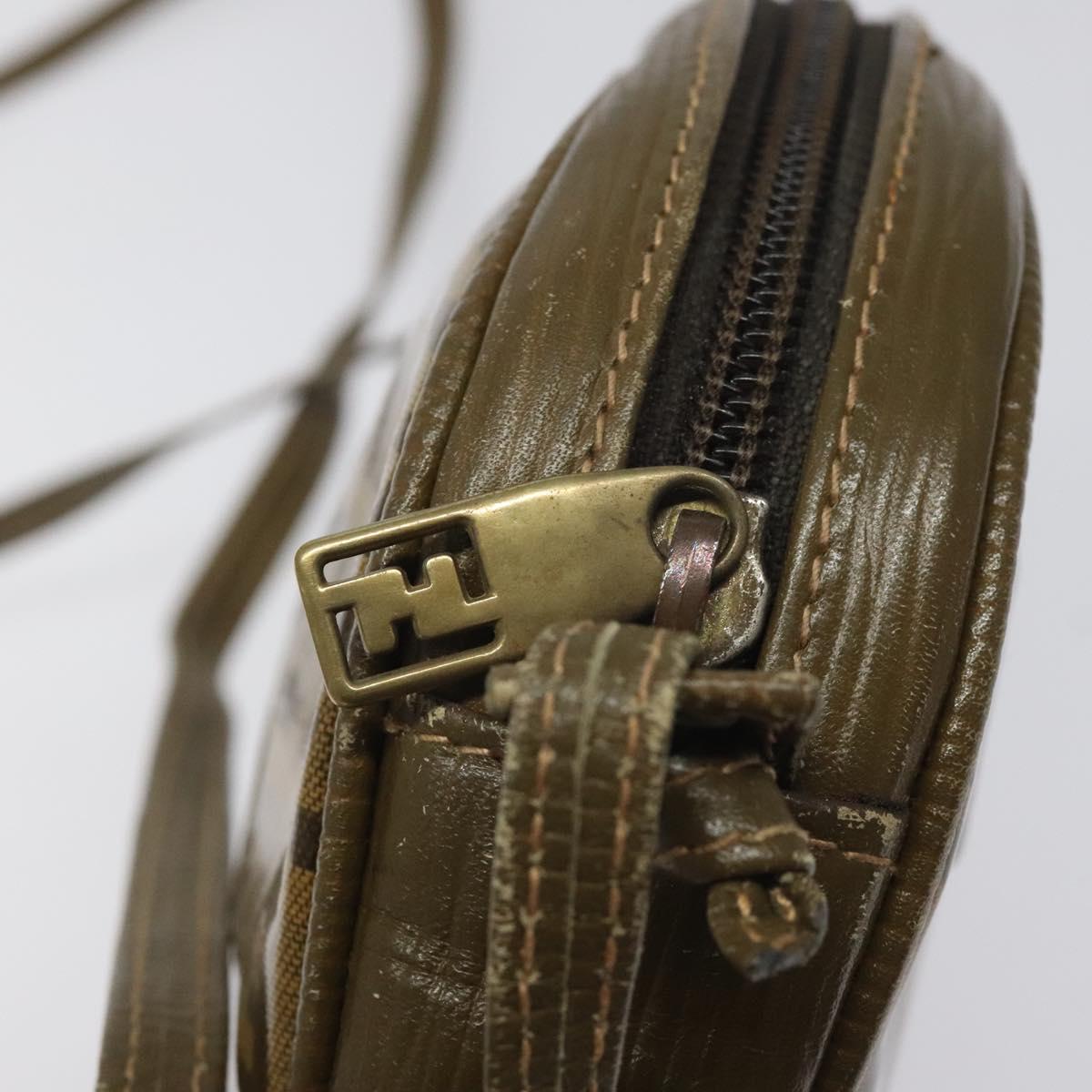 FENDI Zucchino Canvas Shoulder Bag Brown Auth ep8229