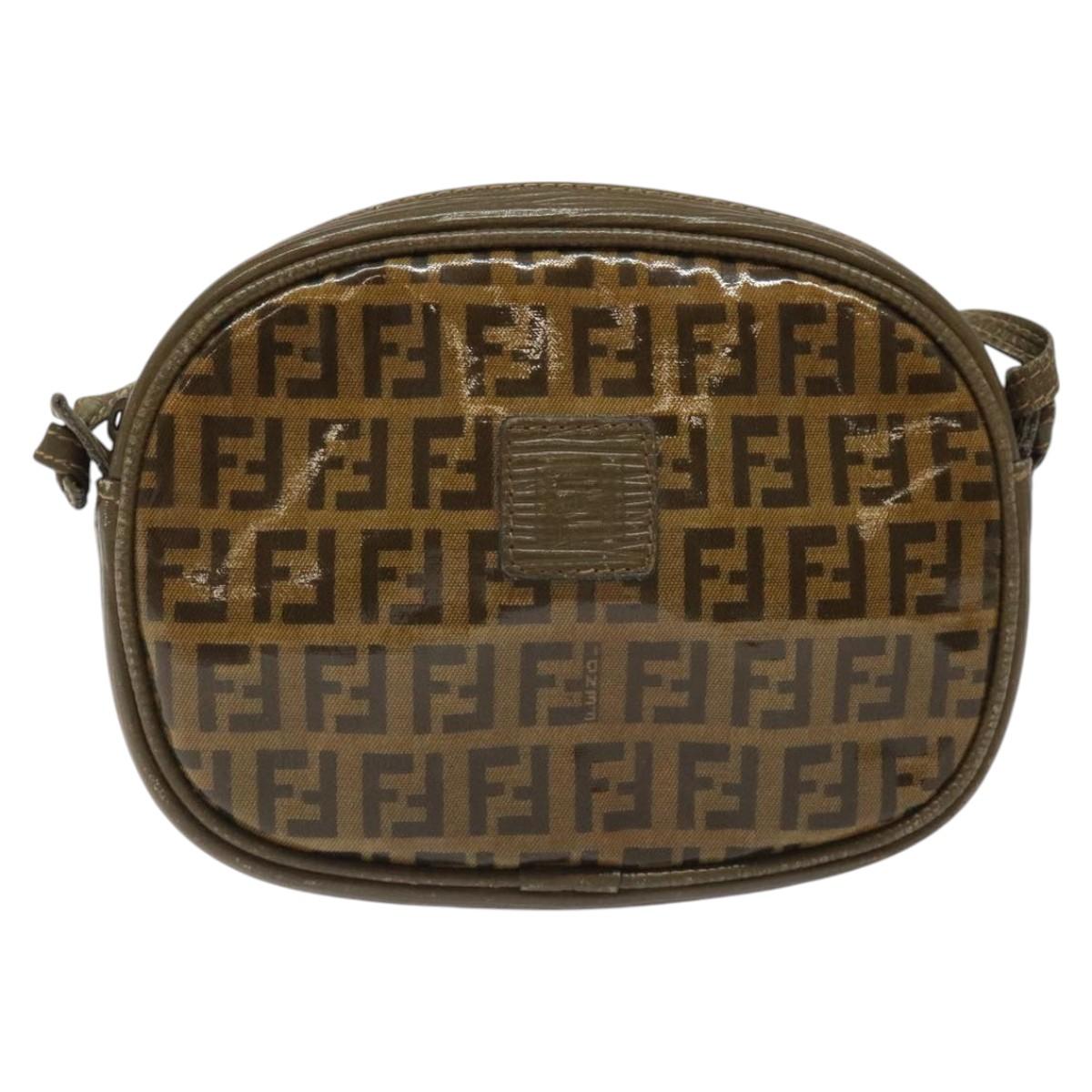 FENDI Zucchino Canvas Shoulder Bag Brown Auth ep8229