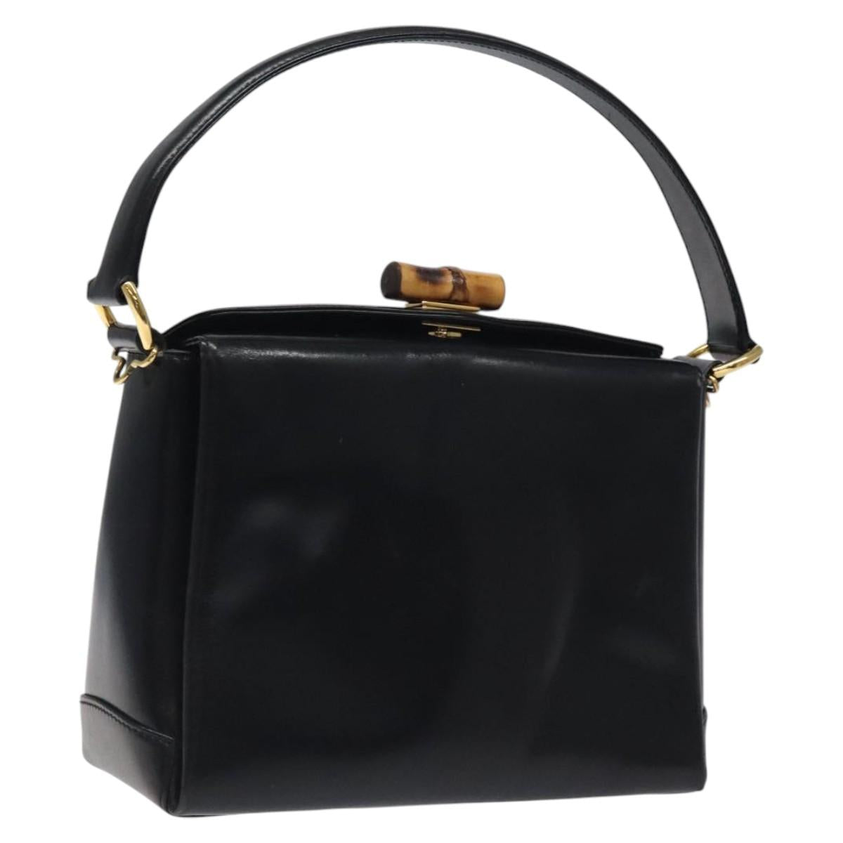 GUCCI Hand Bag Leather Black Gold 000 2048 0175 Auth ep8231