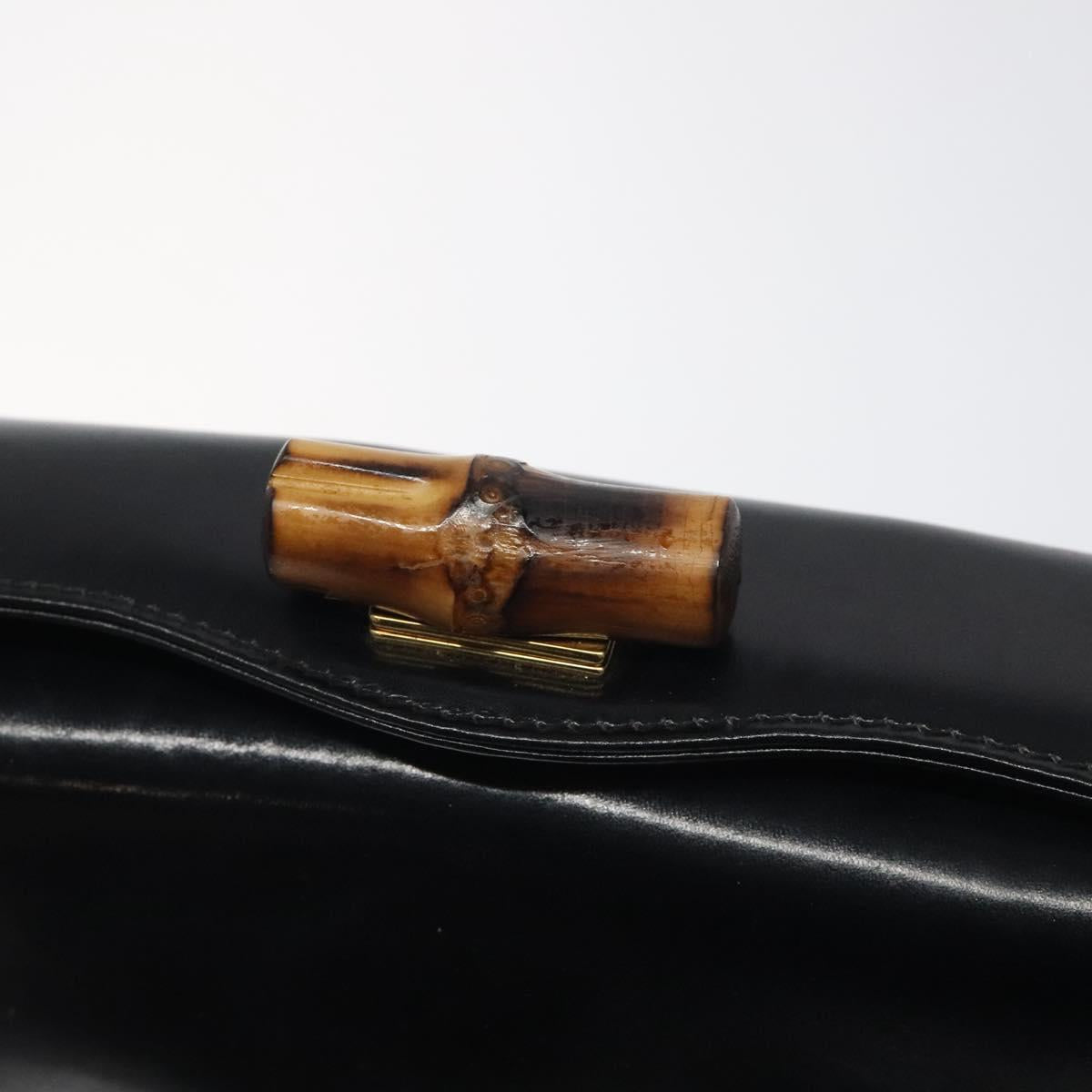 GUCCI Hand Bag Leather Black Gold 000 2048 0175 Auth ep8231