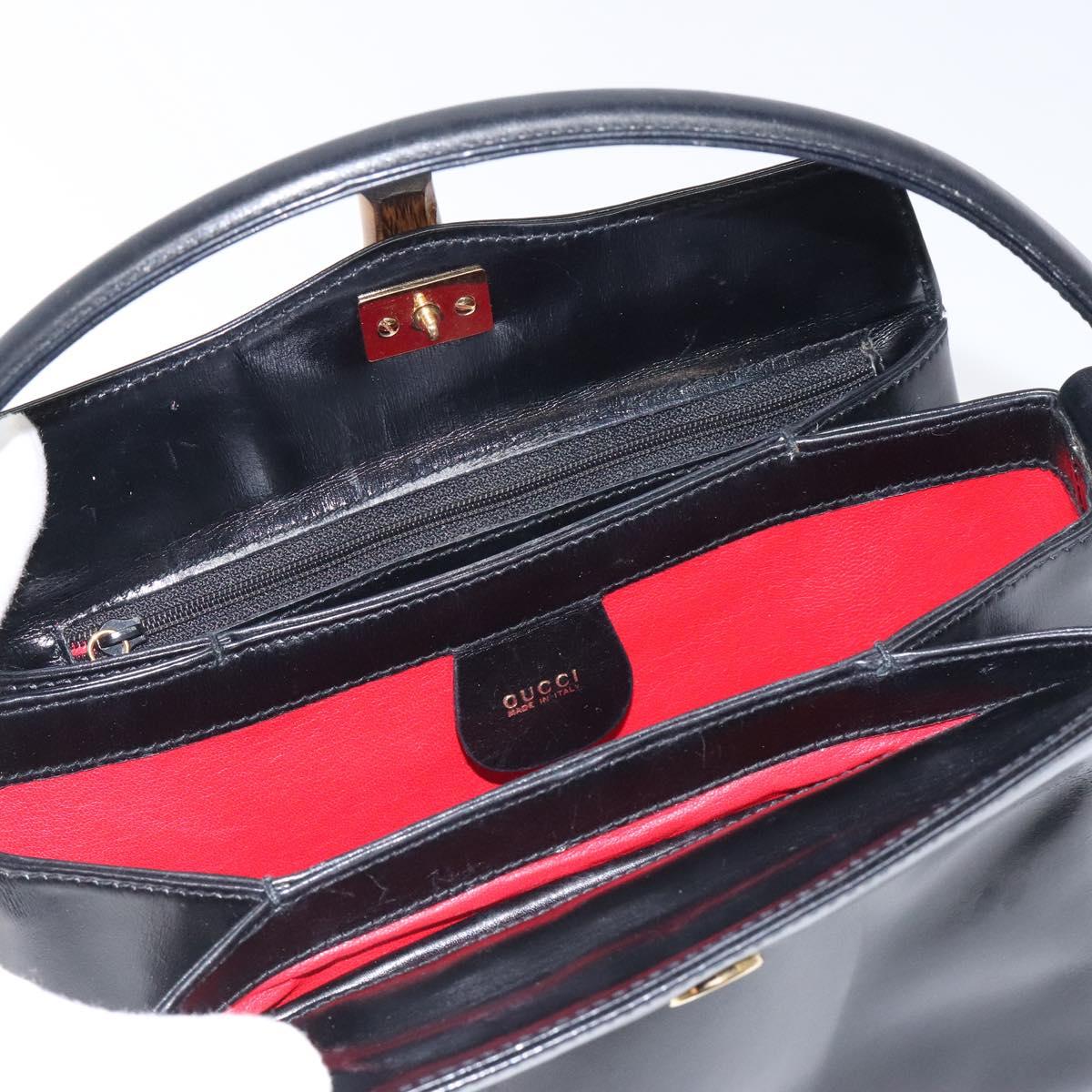 GUCCI Hand Bag Leather Black Gold 000 2048 0175 Auth ep8231