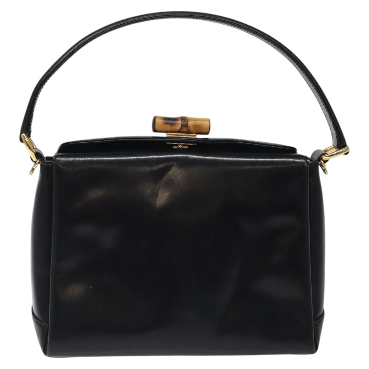 GUCCI Hand Bag Leather Black Gold 000 2048 0175 Auth ep8231