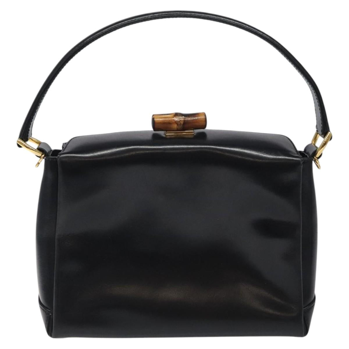 GUCCI Hand Bag Leather Black Gold 000 2048 0175 Auth ep8231