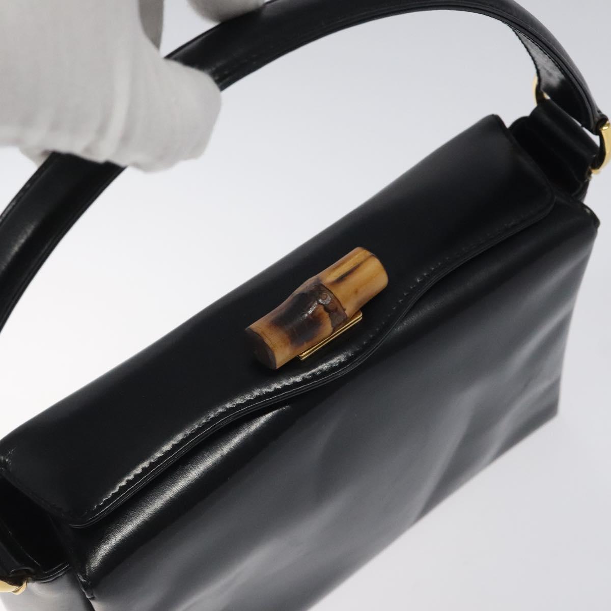 GUCCI Hand Bag Leather Black Gold 000 2048 0175 Auth ep8231