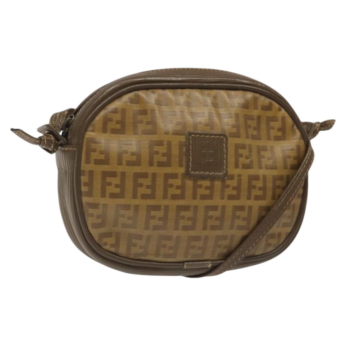 FENDI Zucchino Canvas Shoulder Bag Beige Auth ep8232