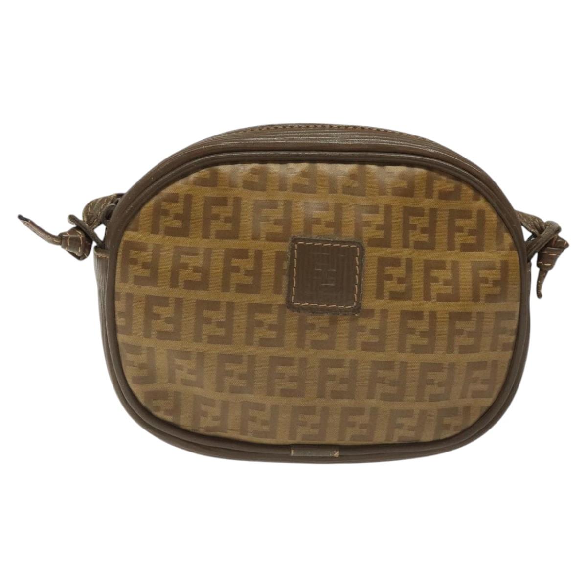 FENDI Zucchino Canvas Shoulder Bag Beige Auth ep8232
