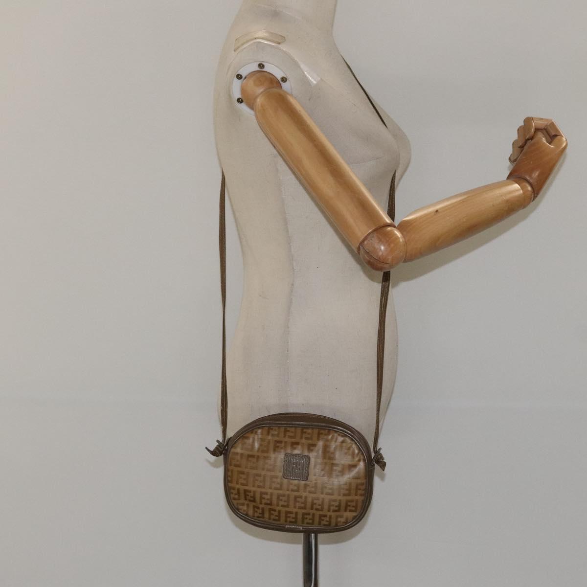 FENDI Zucchino Canvas Shoulder Bag Beige Auth ep8232